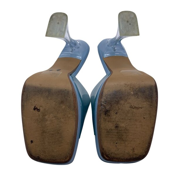 Steve Madden Lipa Square Open Toe Slip-On Spool Heels Mules Sandals Sz 10 Blue - Picture 11 of 15